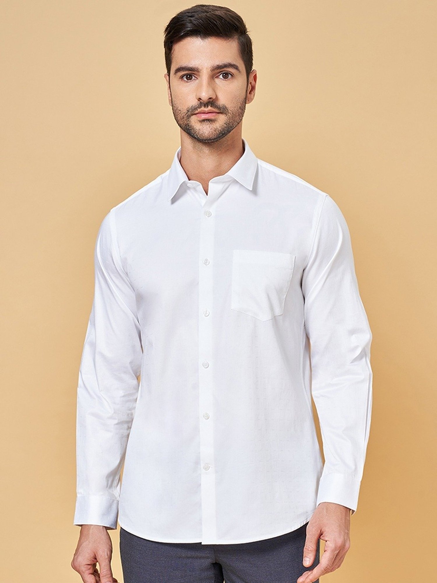 Peregrine by Pantaloons White Cotton Slim Fit Shirt