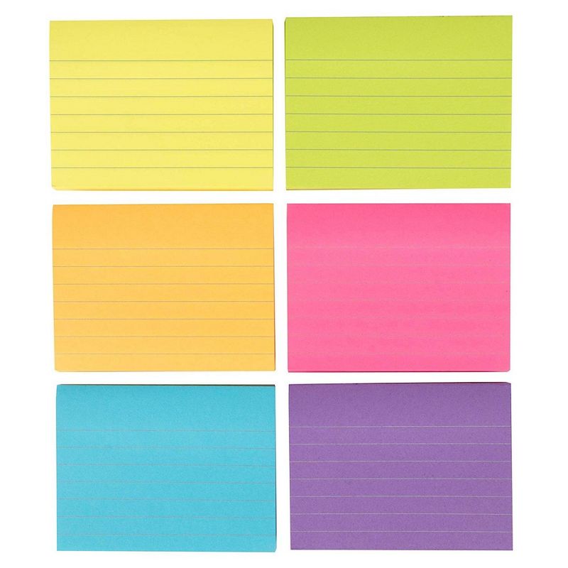 Paper Junkie 6 Pads 100 Sheets Neon Colored Lined Paper Sticky Notes Self-Stick Pads 3x4 inch