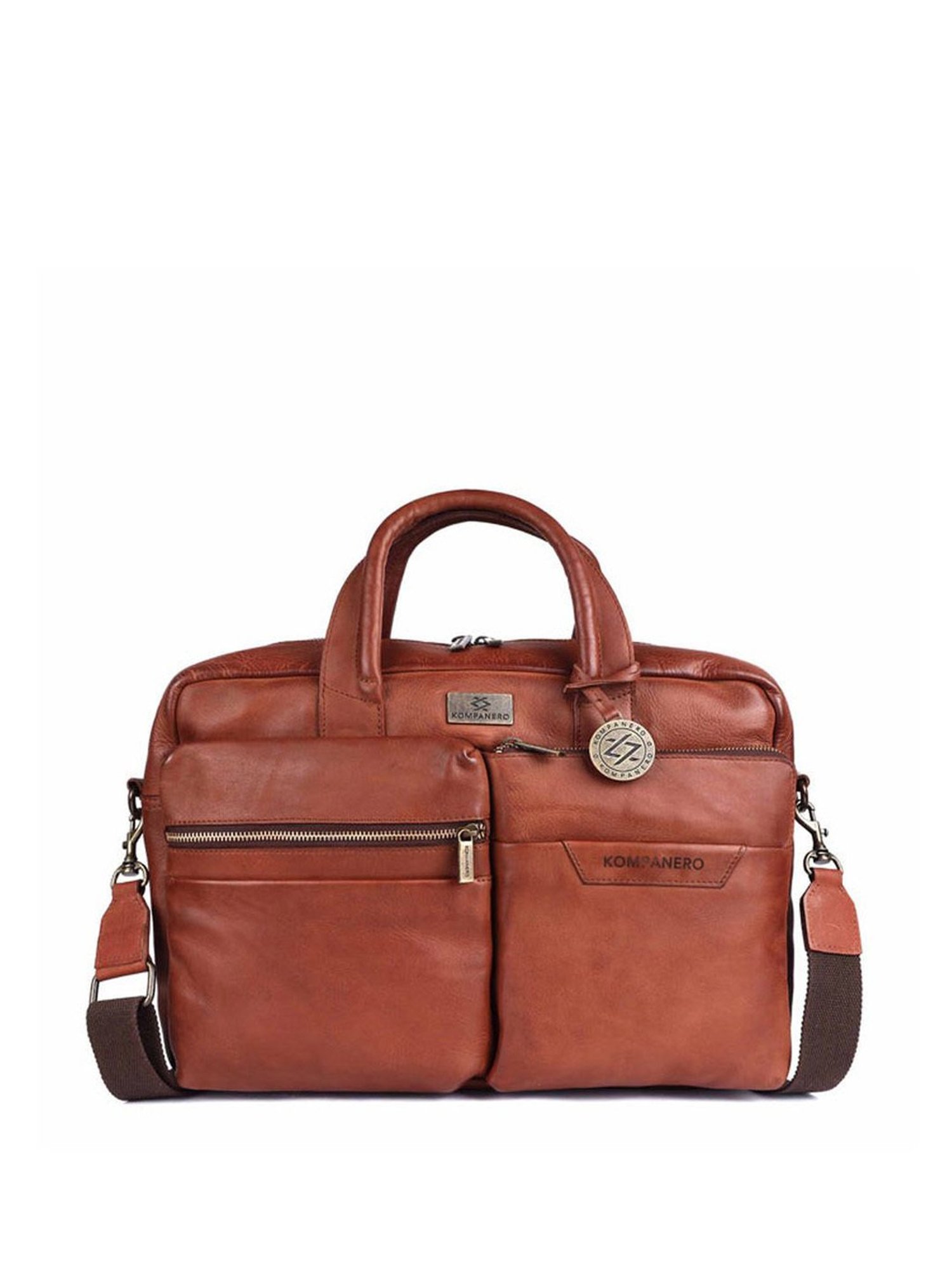 KOMPANERO Leo Cognac Leather Solid Messenger Bag