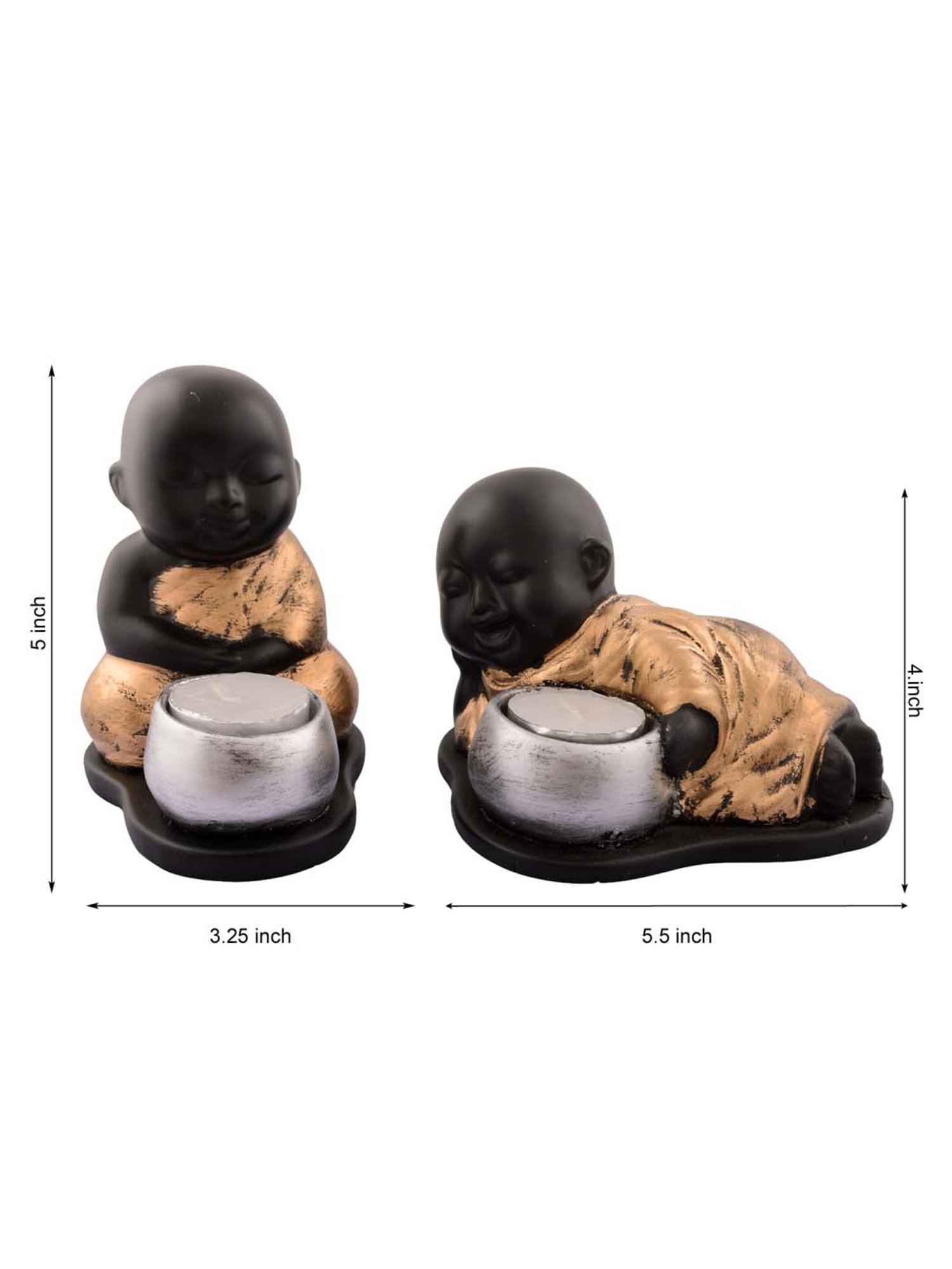 eCraftIndia Set of 2 Golden Monks Polyresin Tealight Holder
