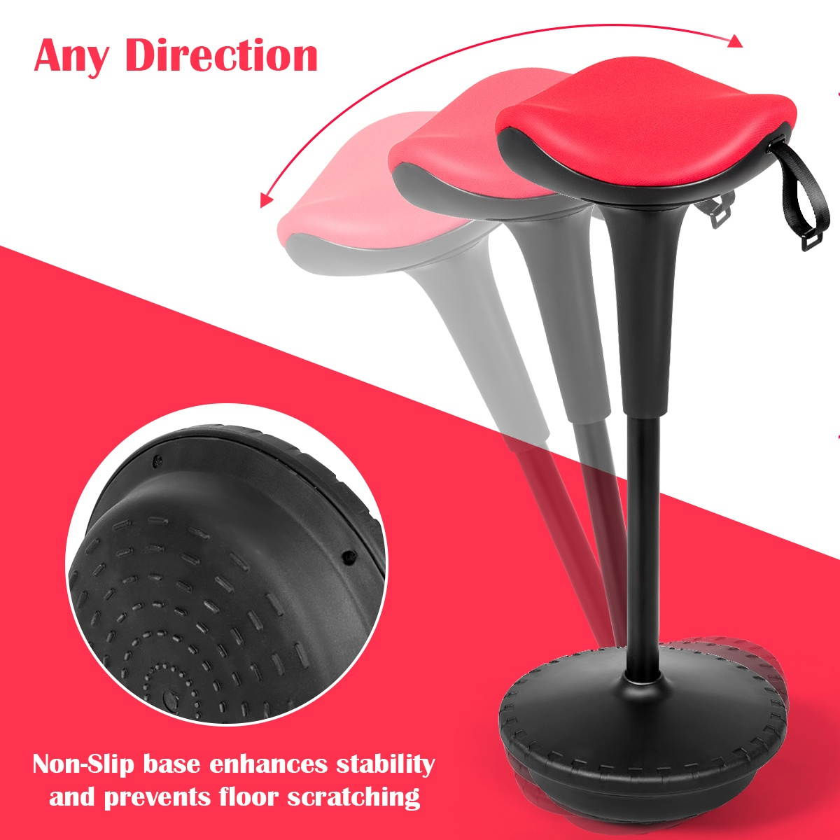 Wobble Stool Standing Desk Chair Height Adjustable Active Sitting Balance Chair Plastic Low Back