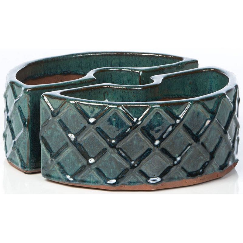 Handmade Glazed Ceramic Trellis Umbrella Half Moon Shaped Planter Blue - Alfresco Home LLC