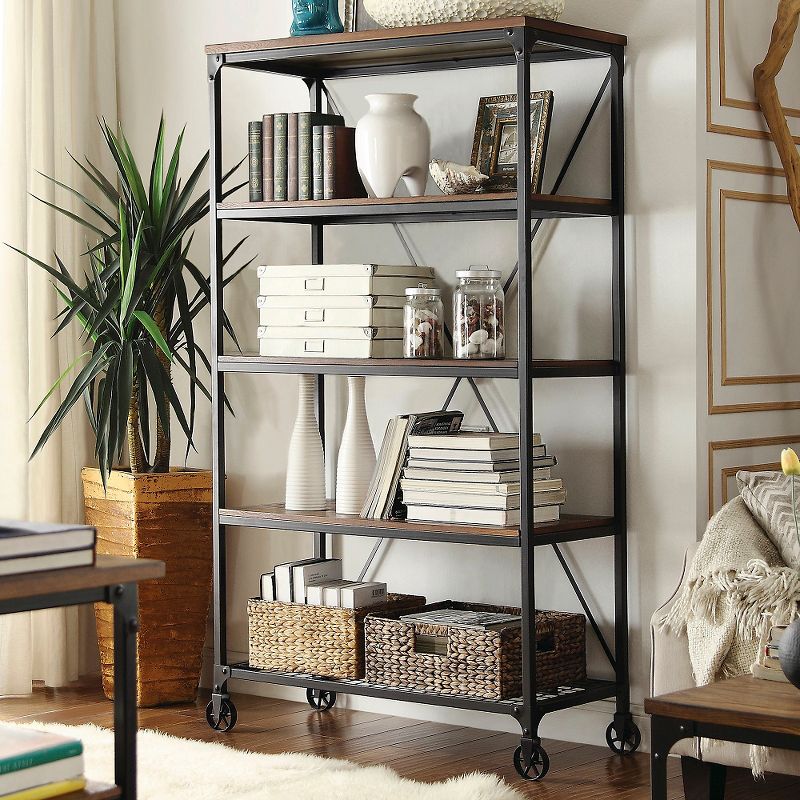72" Merida 4 Shelf Mixed Media Bookshelf Black - Inspire Q