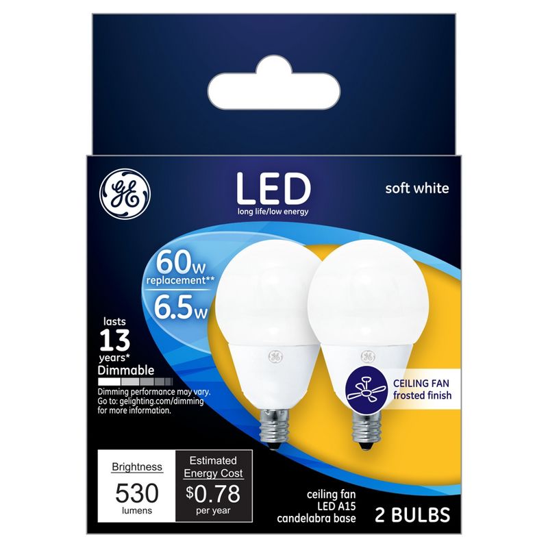 General Electric 2pk LED 60W A15 CAC Ceiling Fan Light Bulb White