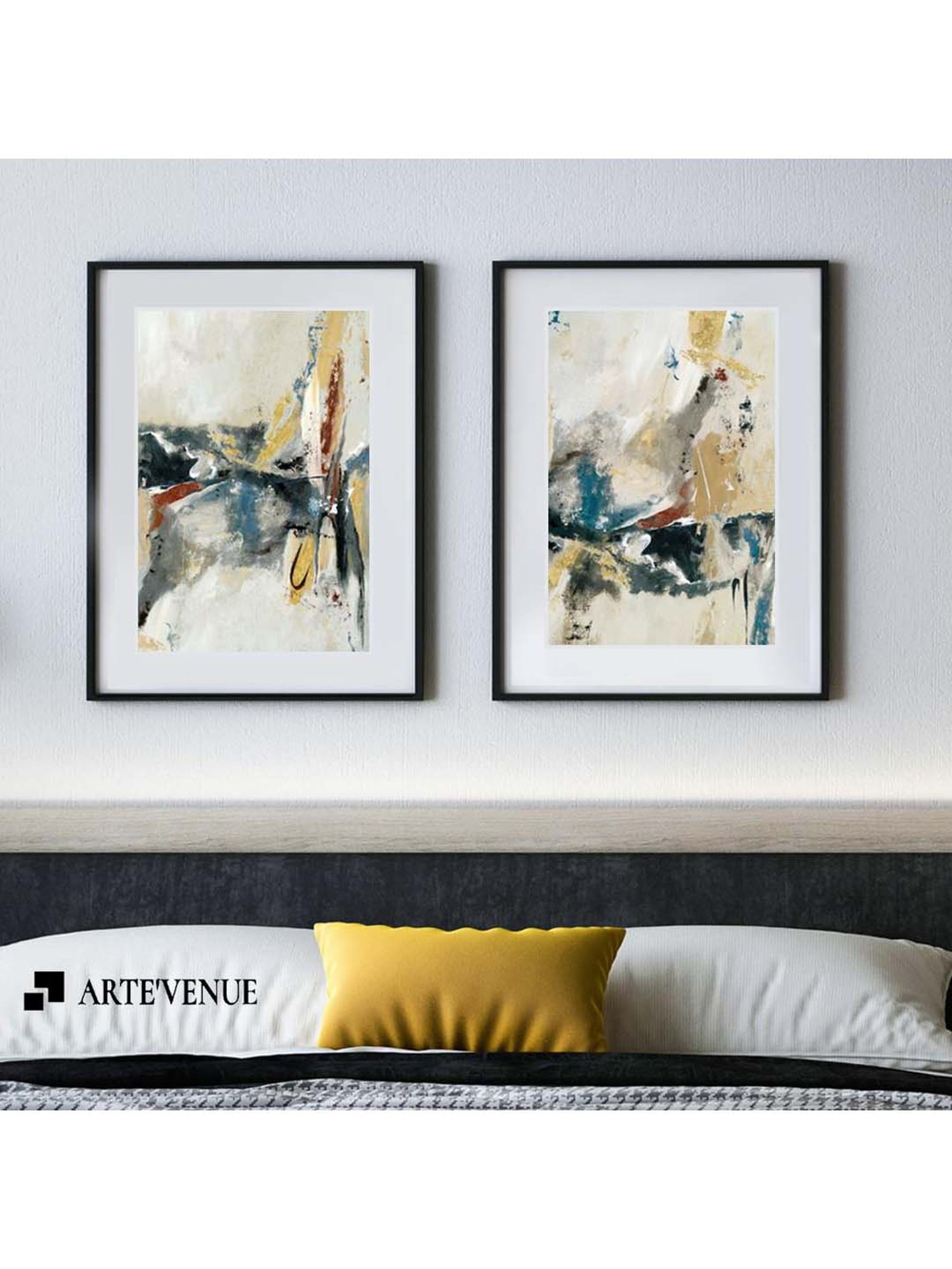 ARTE'VENUE Hold Fast Grey & Beige Paper Wall Arts - Set of 2 (13 X 18 inch Each)