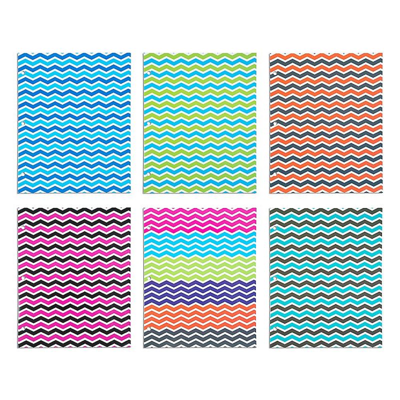 JAM Paper Glossy 3-Hole Punched 2-Pocket School Folders, Assorted Chevron 31237924