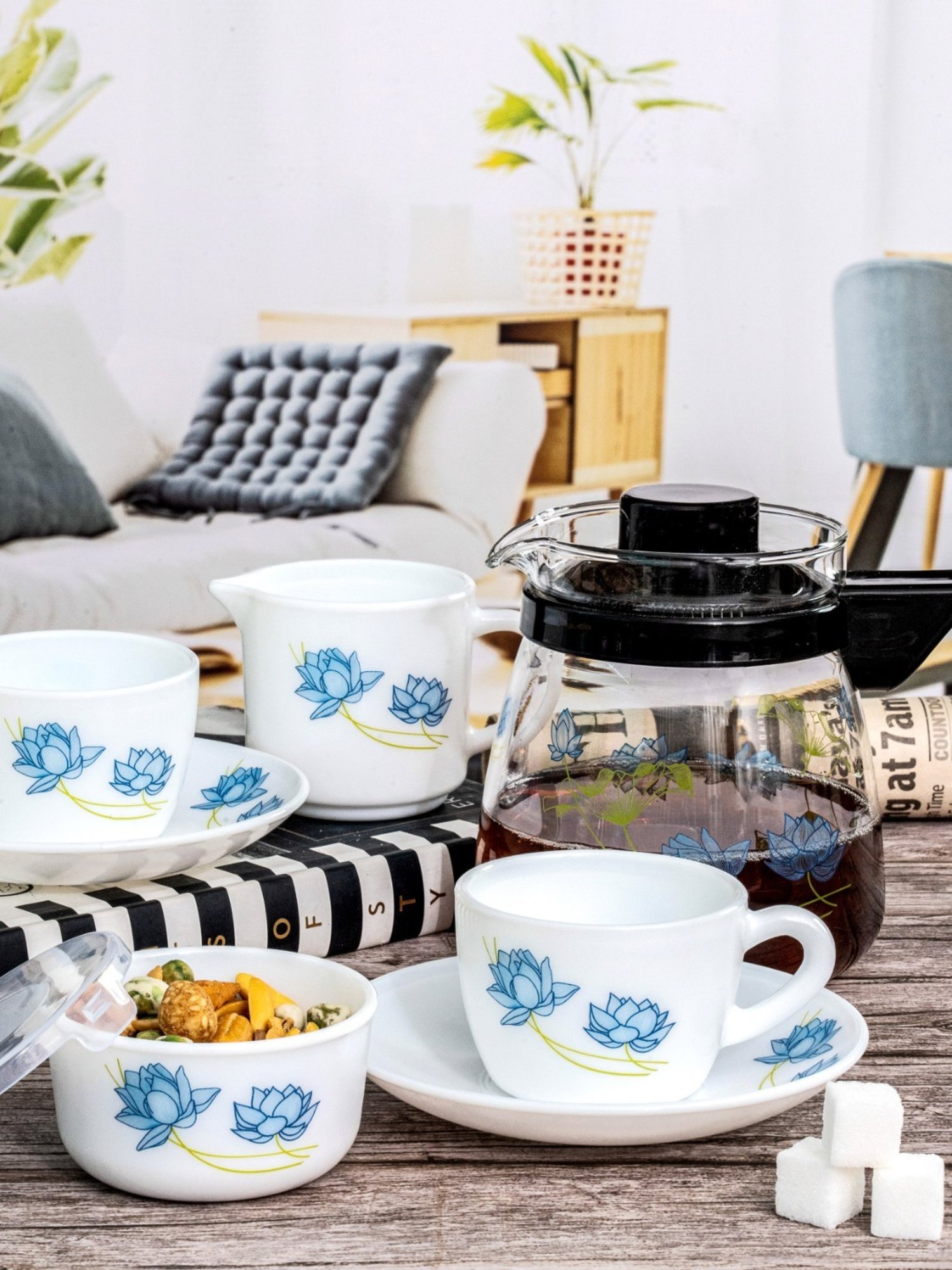 Cello Multicolor Opalware 15pcs Tea Set