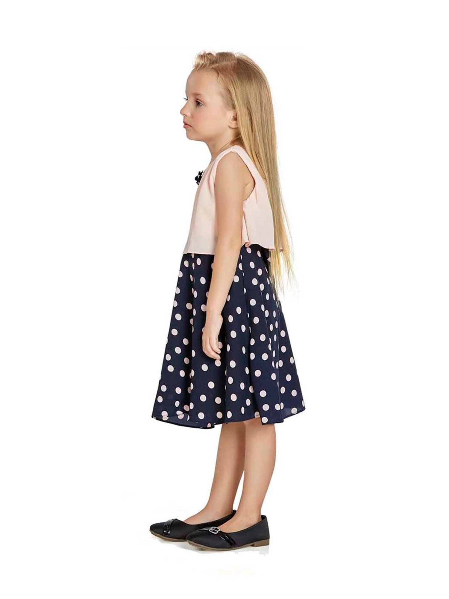 Peppermint Kids Peach & Navy Printed Dress