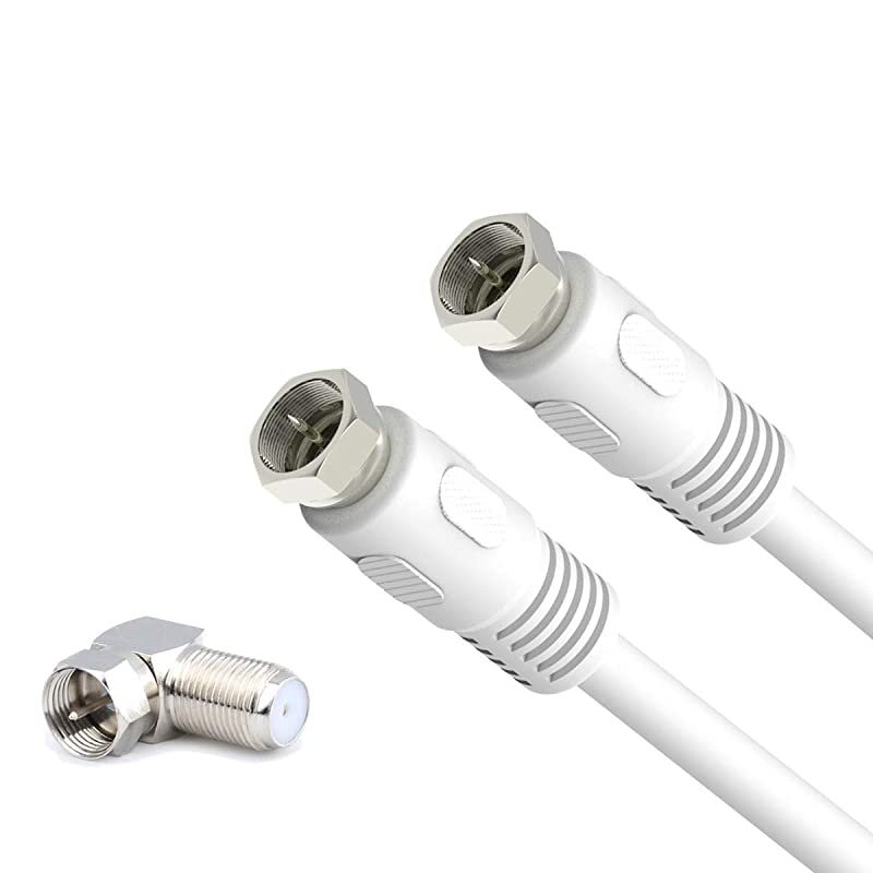 Coaxial Cable 6ft, TV Antenna Cable, 2-Pack  White 75 Ohm Quad Shield RG6 Coax Cables with F-Male Connectors, Ideal for TV Antenna DVR Satellite