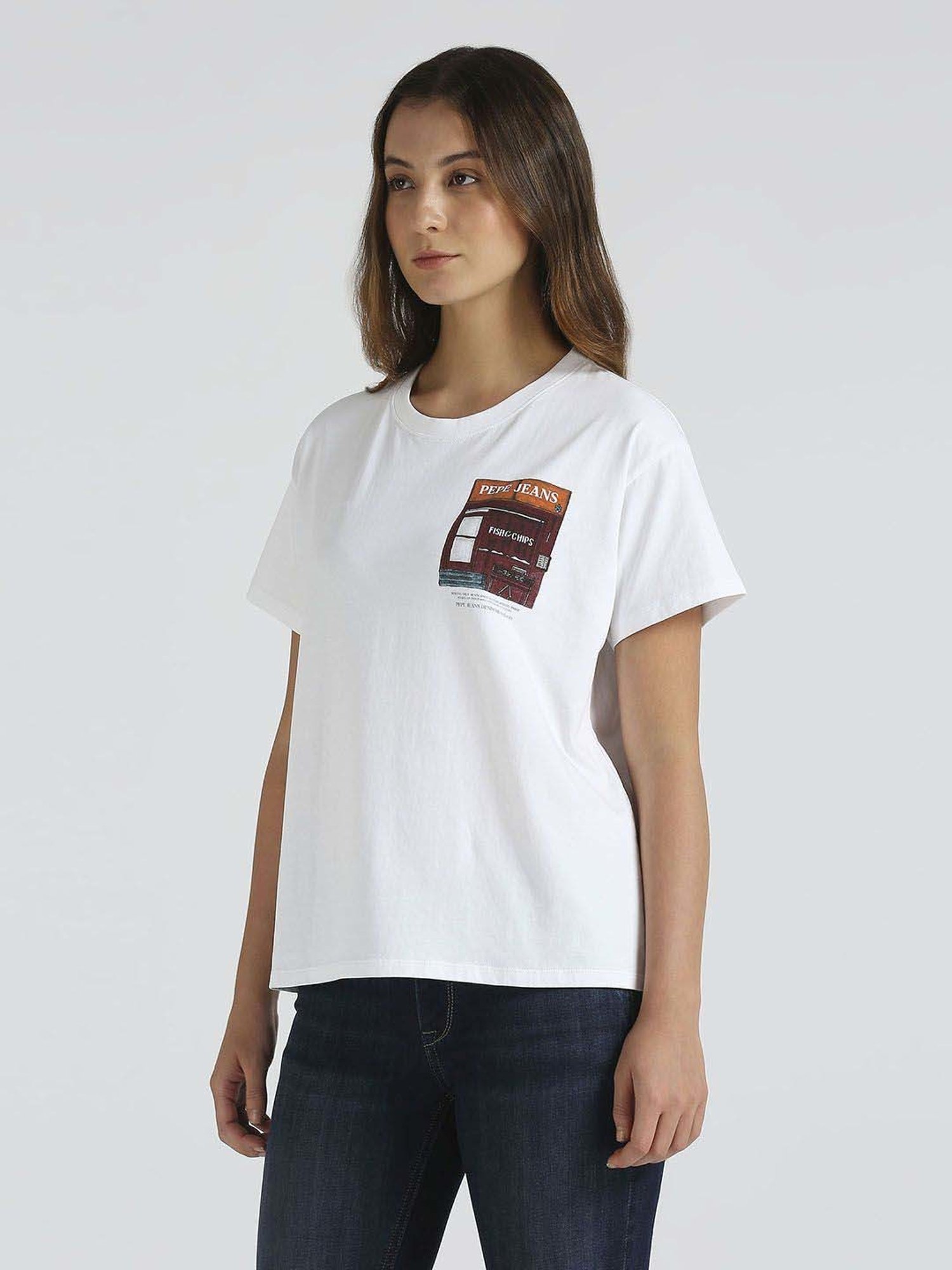Pepe Jeans White Cotton Printed T-Shirt