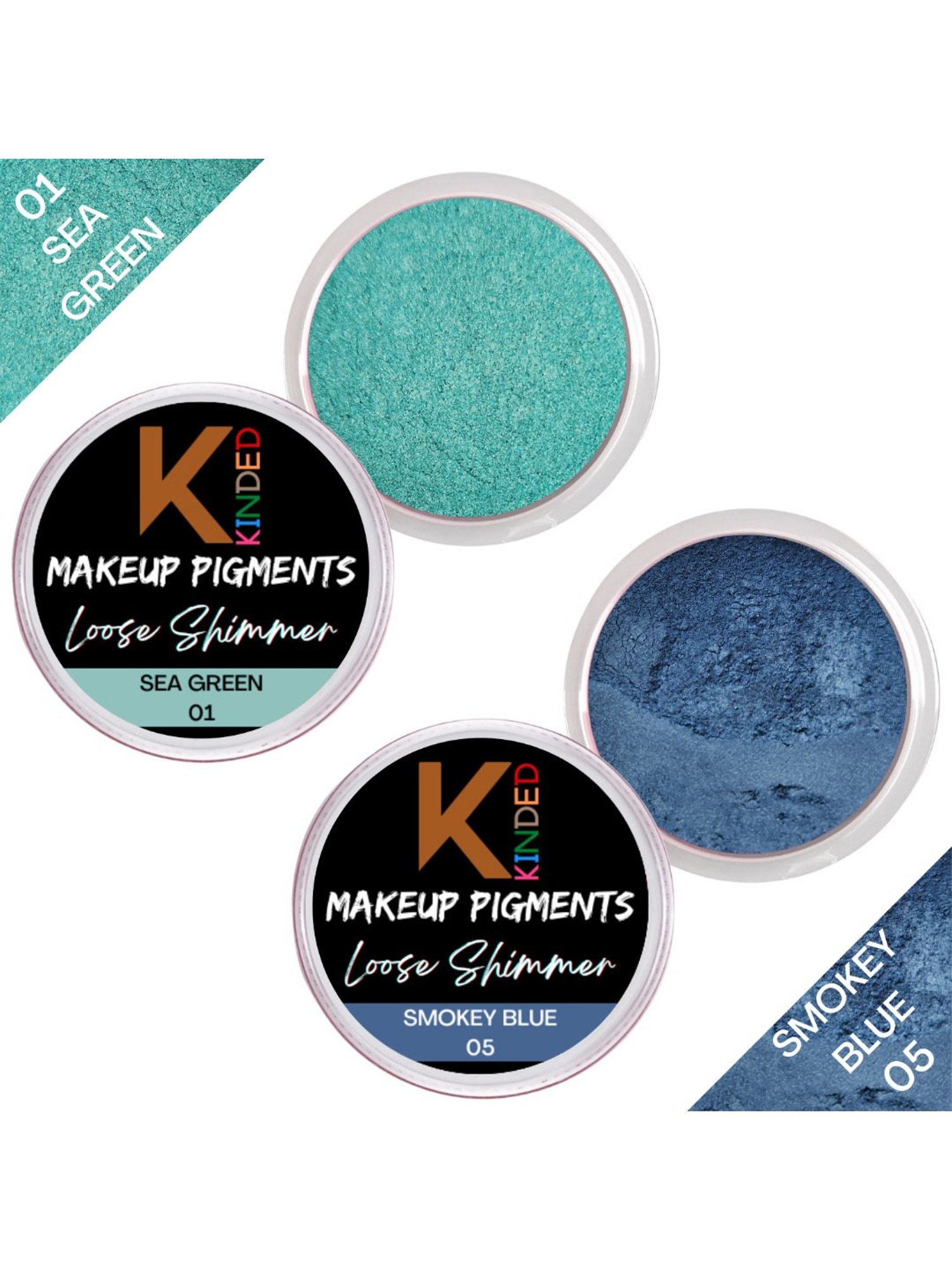 KINDED Makeup Pigments Loose Shimmer Powder Eyeshadow 01 Sea Green & 05 Smokey Blue Combo
