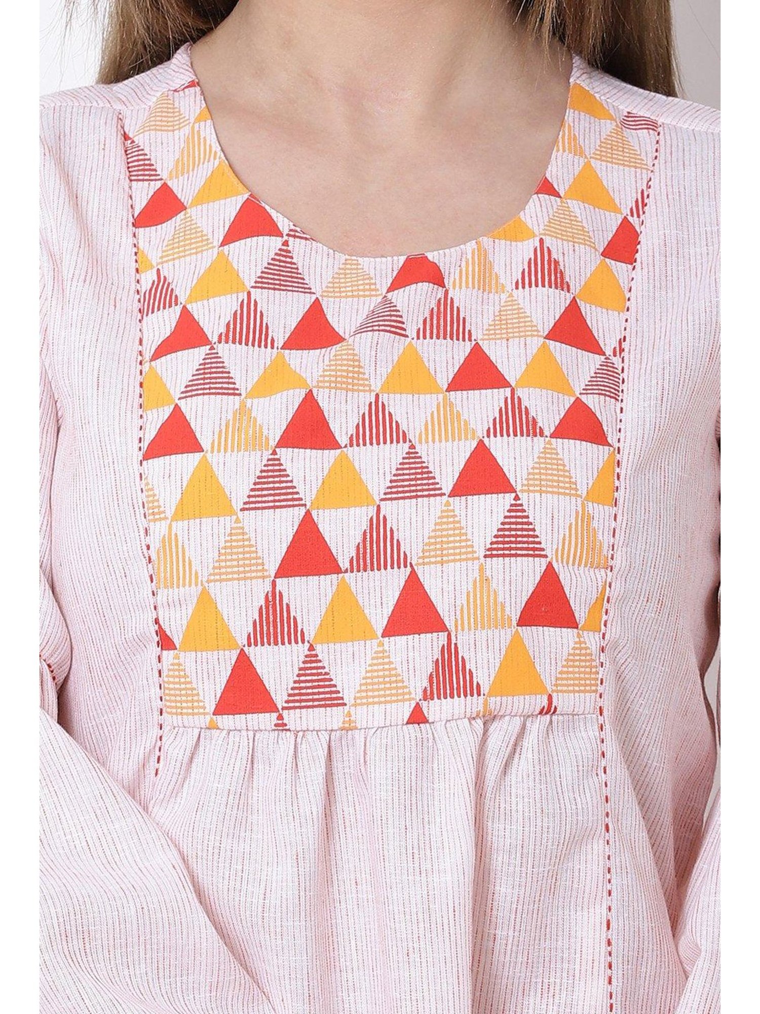 Rangriti White Cotton Printed Top