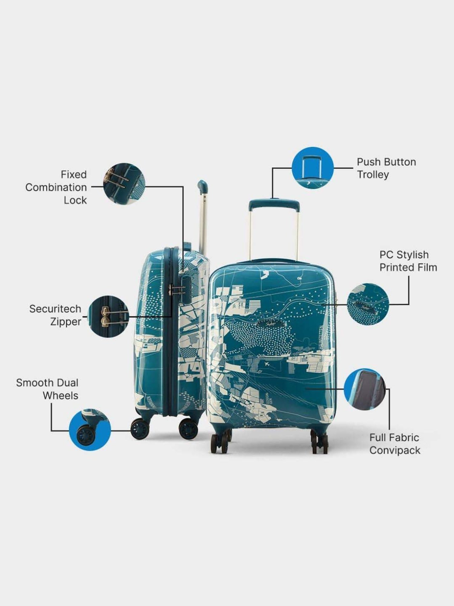 Skybags Globerunner Corsair Blue Printed Hard Medium Trolley Bag - 46 cm