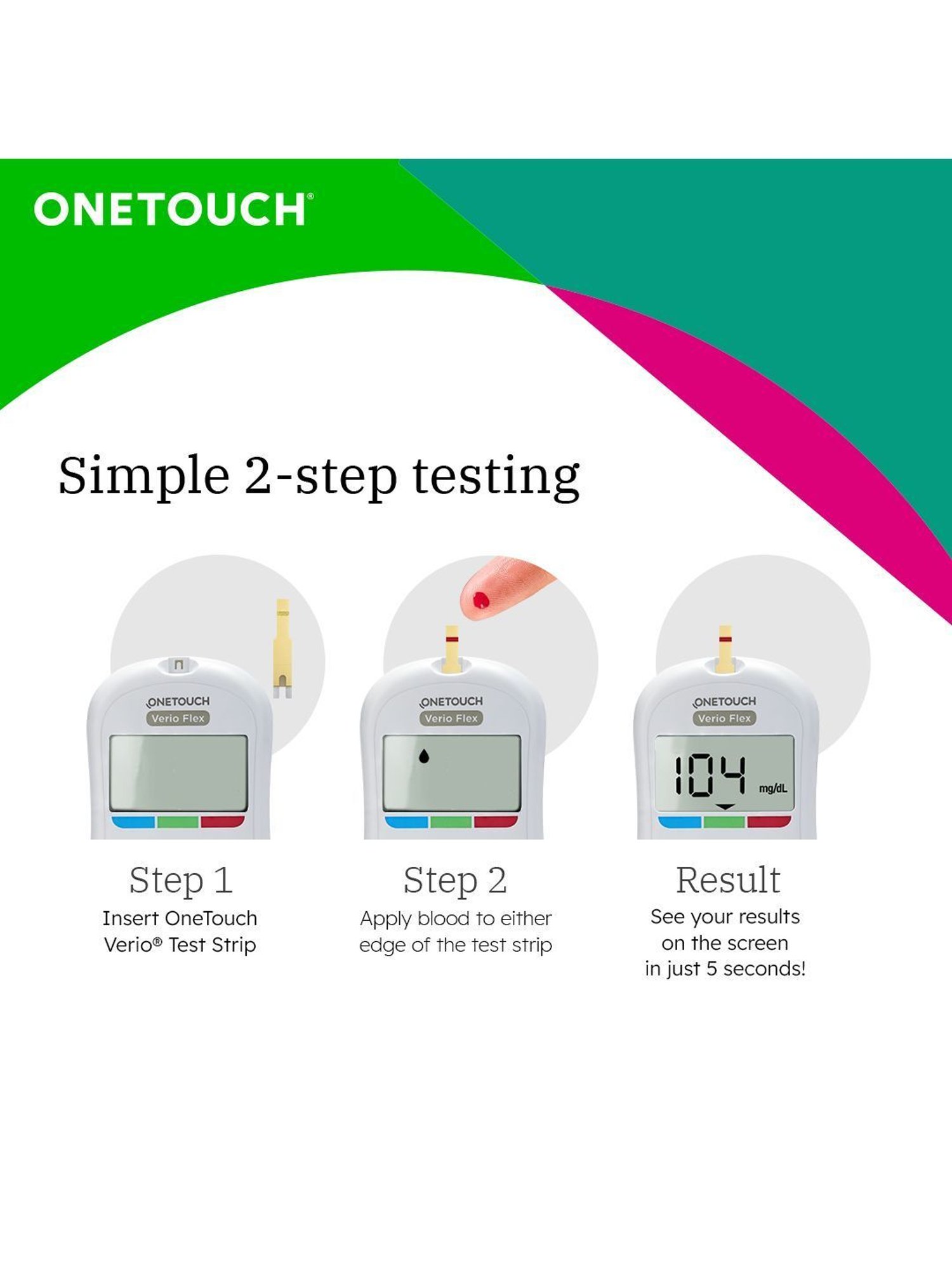 OneTouch Verio Flex glucometer| Syncs with mobile app| 10 Test Strips, 10 Lancets & 1 Lancing device