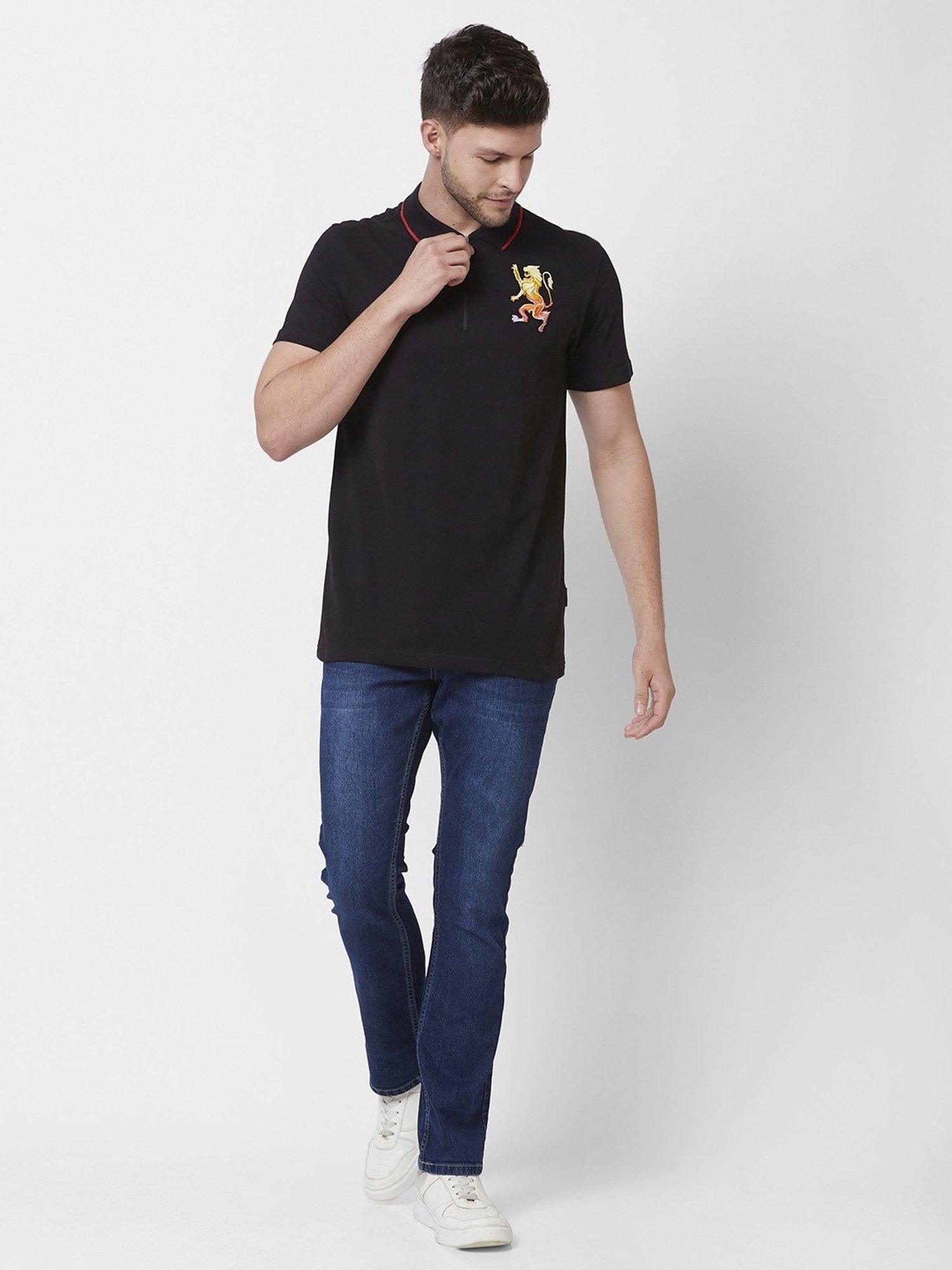 Giordano Black Cotton Slim Fit Polo T-Shirt