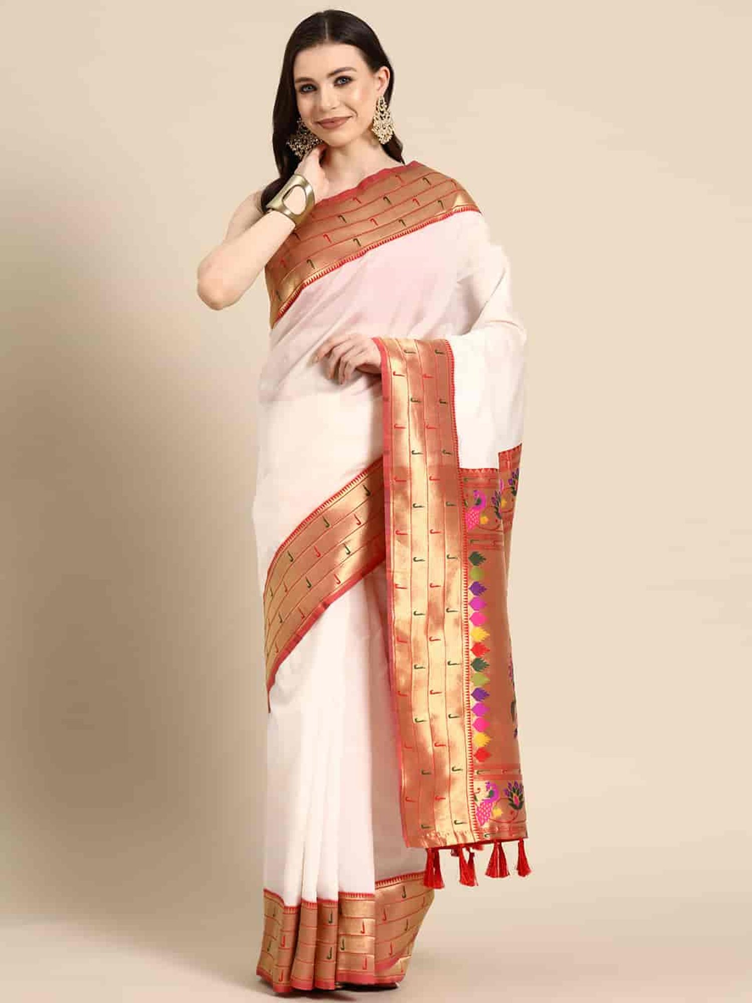 Silk Land White Woven Saree With Unstitched Blouse