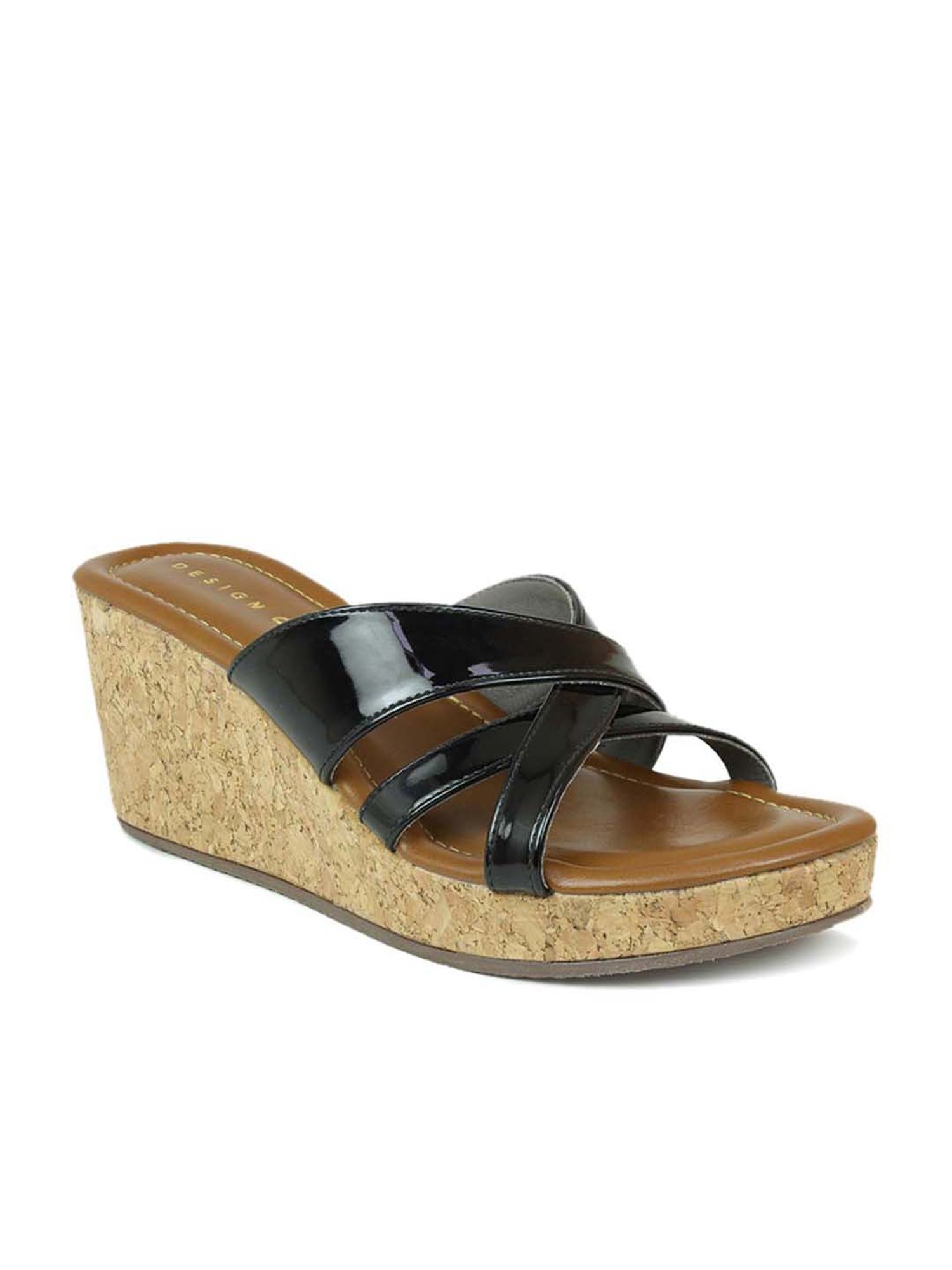 Design Crew Women's Black Cross Strap Sandals