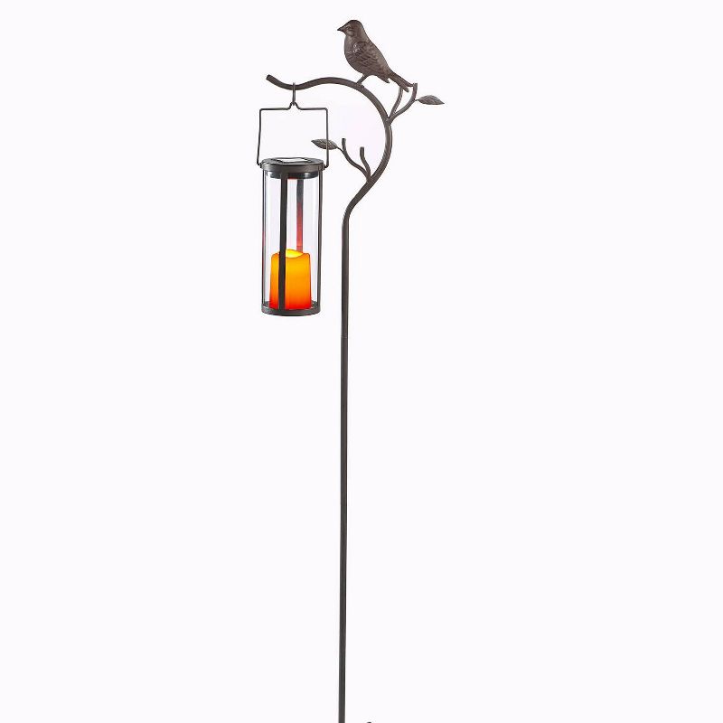17.5" Provence Bird Stake with Hanging/Tabletop Solar Outdoor Lantern Brown - Smart Solar