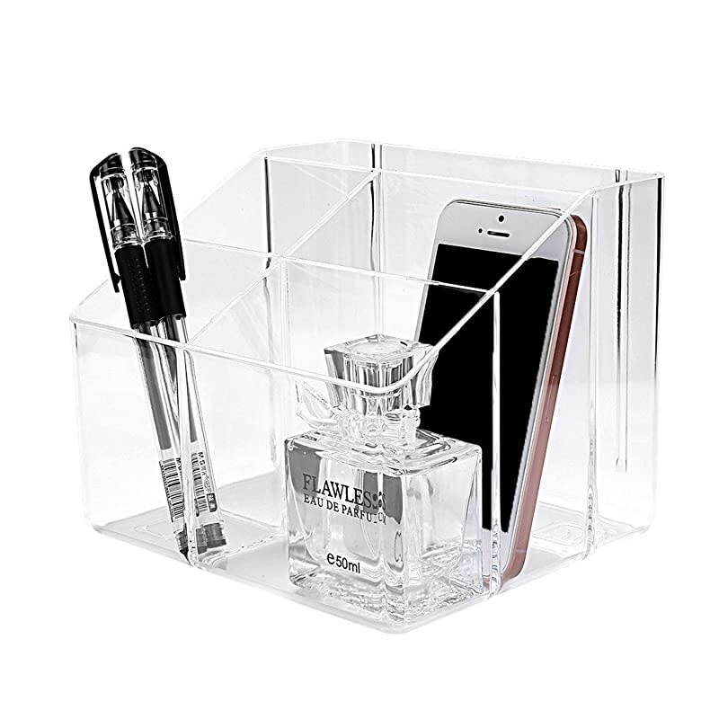 Clear Desktop Acrylic TV Remote Control Mobile Phone Storage Holder Organizer Caddy