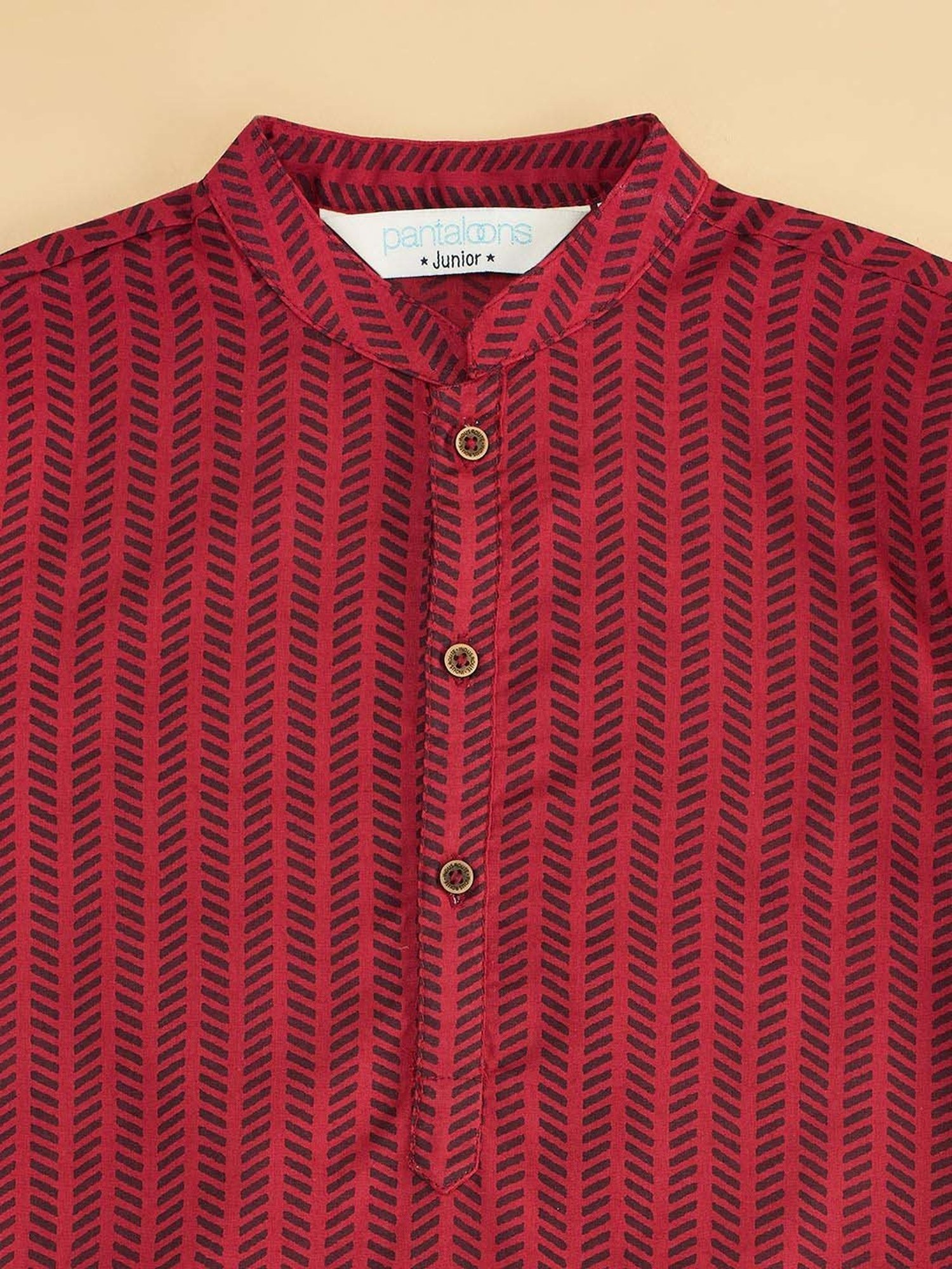 Indus Route by Pantaloons Kids Red Cotton Printed Full Sleeves Kurta