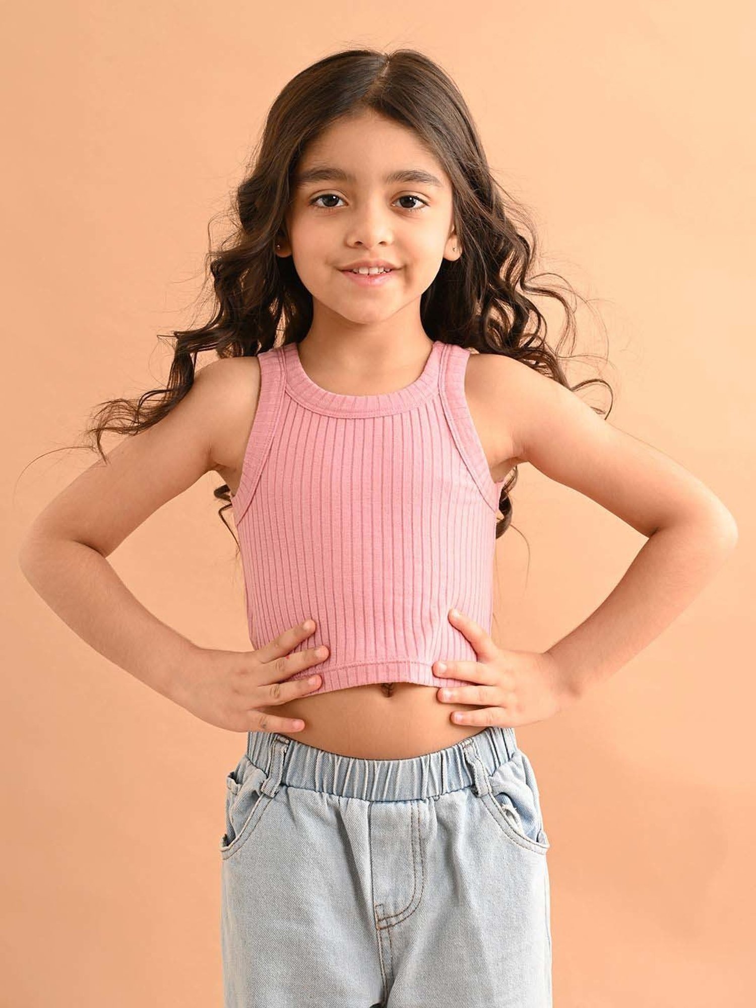 LilPicks Kids Yellow Solid Crop Top