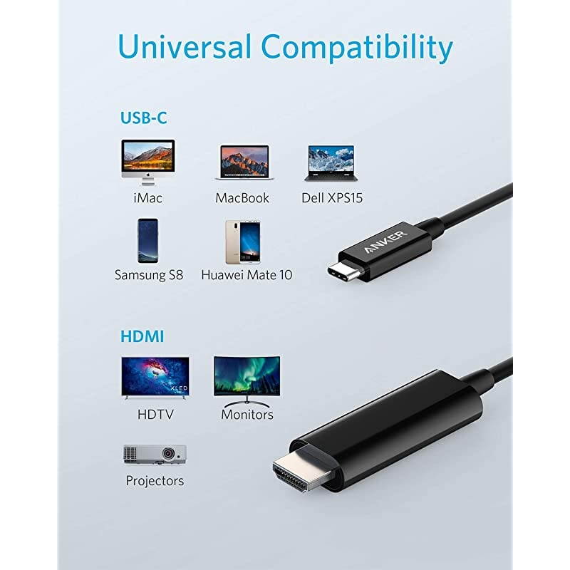 USB C to HDMI Cable for Home Office 6ft Type C to HDMI Adapter Supports 4K 60Hz for MacBook Pro MacBook Air iPad Pro Surface Book 2 Galaxy S20 and More