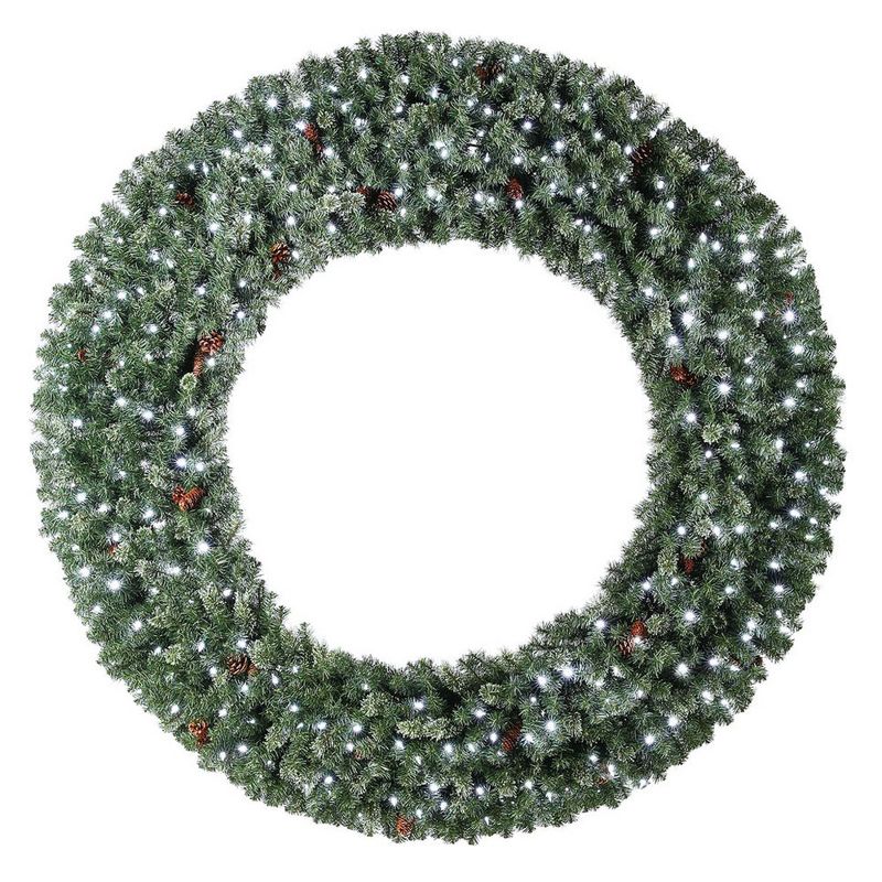 Home Heritage Large 72 Inch 150 PVC Foliage Tips Prelit Cashmere Christmas Wreath with Cool White Battery Operated 320 Bulb LED Lights