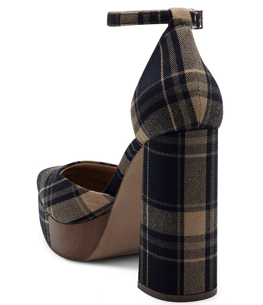 Jessica Simpson Kymmie Plaid Print Ankle Strap Platform Pumps