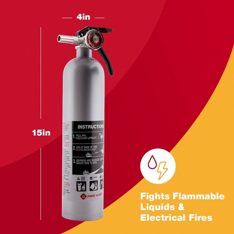 First Alert DHOME1 Designer Home Multipurpose ABC Rechargeable Fire Extinguisher Gray