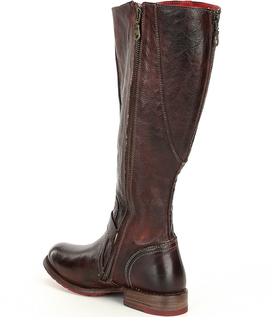 Bed Stu Glaye Buckle Detail Wide Calf Tall Leather Block Heel Boots