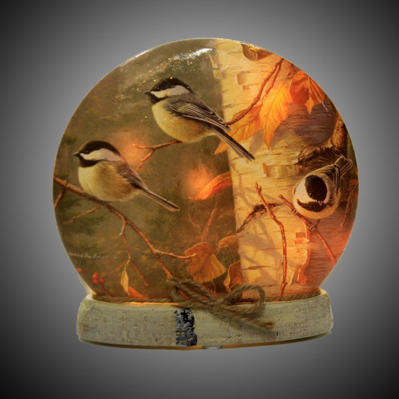 Stony Creek 7.0" Fall Chickadees Small Orb Birch Tree Autumn Birds  -  Novelty Sculpture Lights