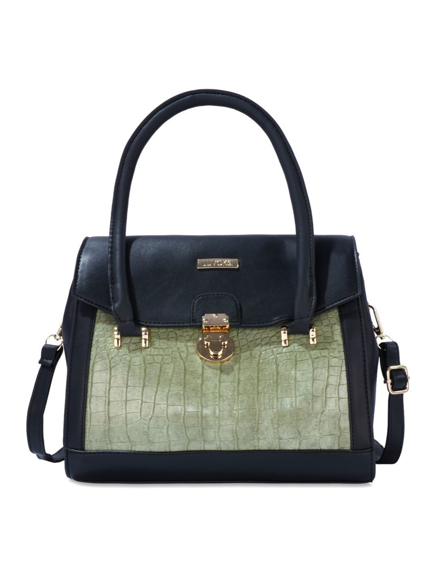 Luvoksi Black & Green Animal Effect Large Satchel H&bag