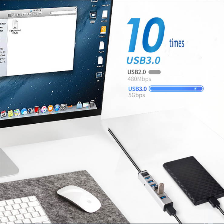 YSRO Type C HUB USB HUB, Aluminum 7 Ports  1 USB 2.0 +6 USB 3.0 Hub Slim 7-in-1 Mini Dock, For MacBook, MacBook Pro, MacBook Air, Mac Mini, iMac, XPS, Surface Pro, PCs and Laptops