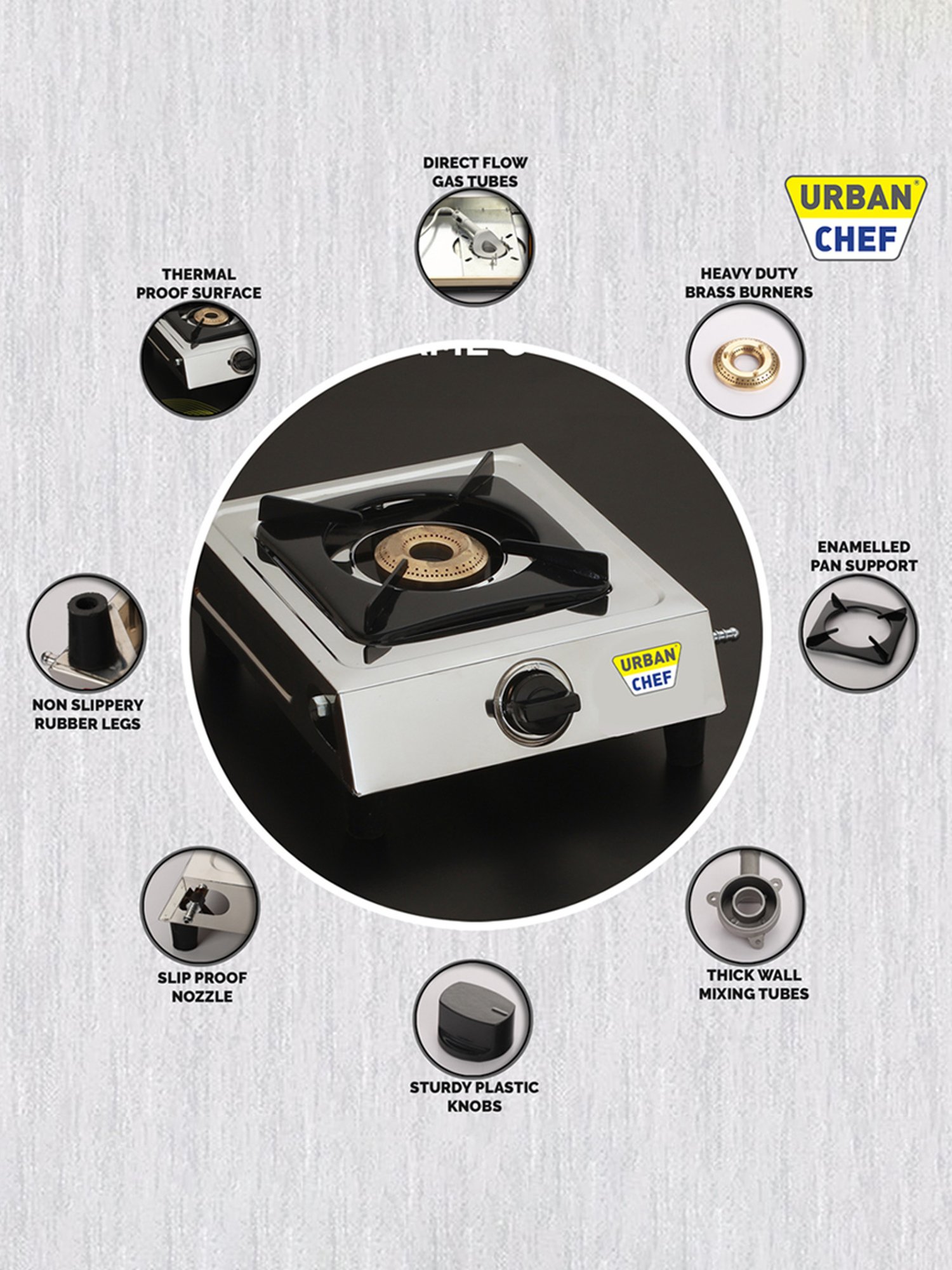 Urban Chef Gas Stove with Single Burner ( Silver/Black )