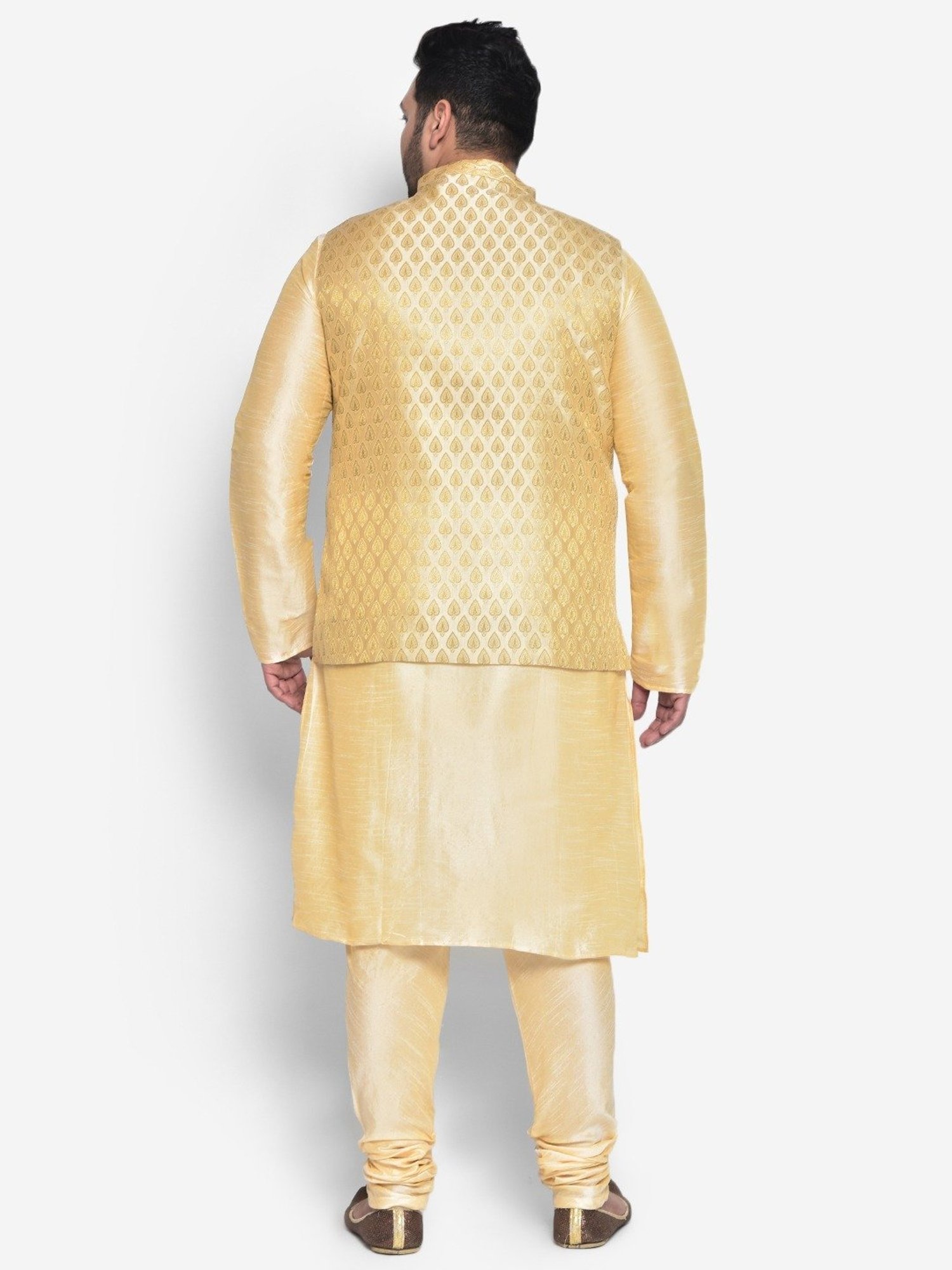 KISAH PLUS Beige Regular Fit Jacquard Kurta Set With Jacket