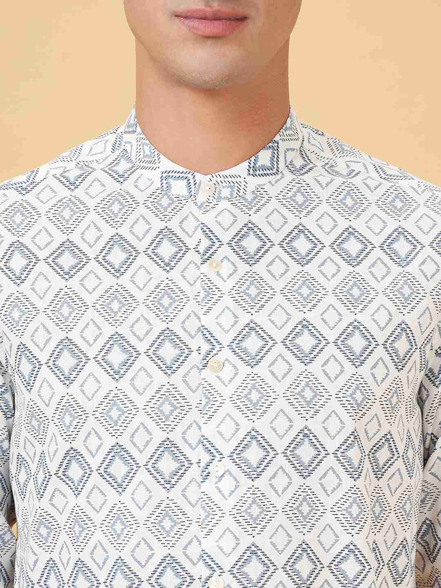 Indus Route By Pantaloons Powder Blue Regular Fit Printed Shirt