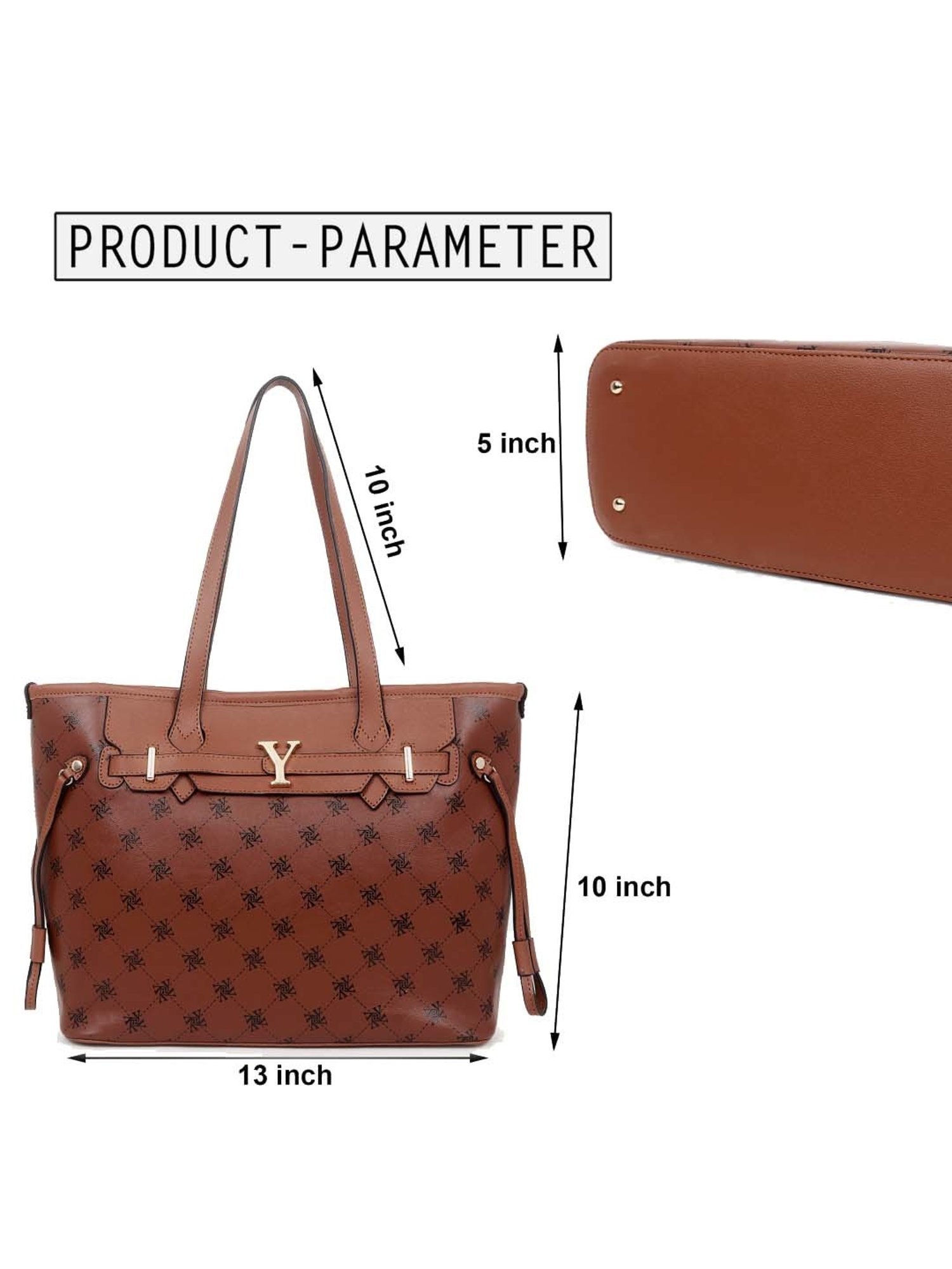 Yelloe Tan Printed Large Tote Handbag