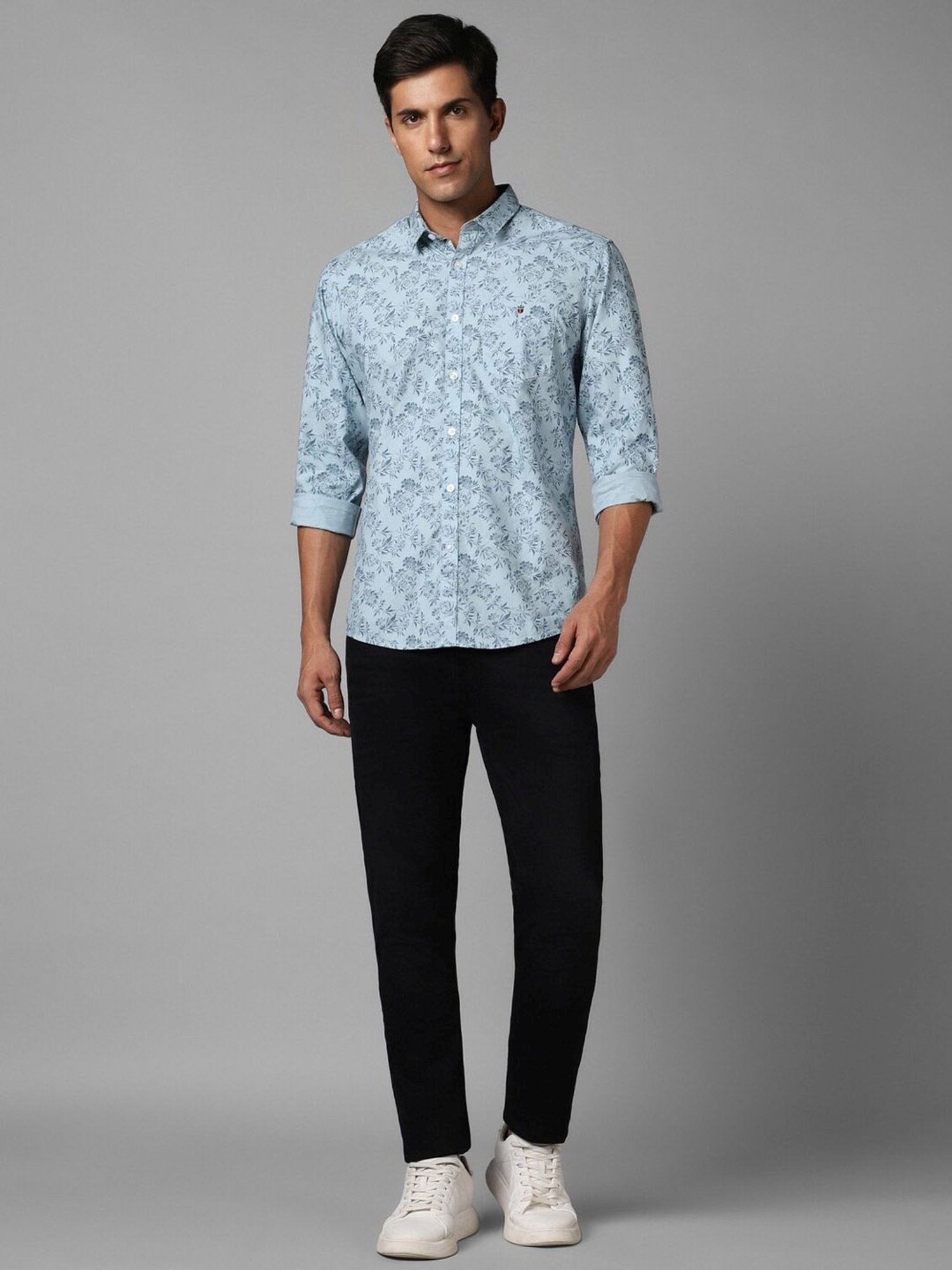 Louis Philippe Jeans Blue Cotton Slim Fit Printed Shirt
