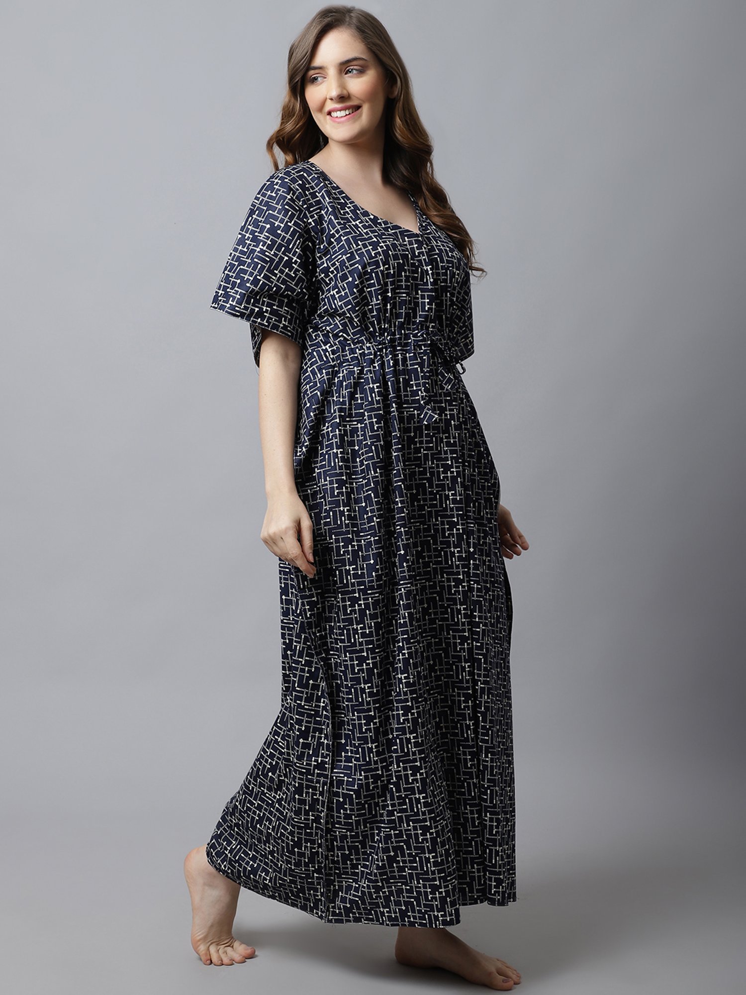 Secret Wish Navy Printed Kaftan Nighty