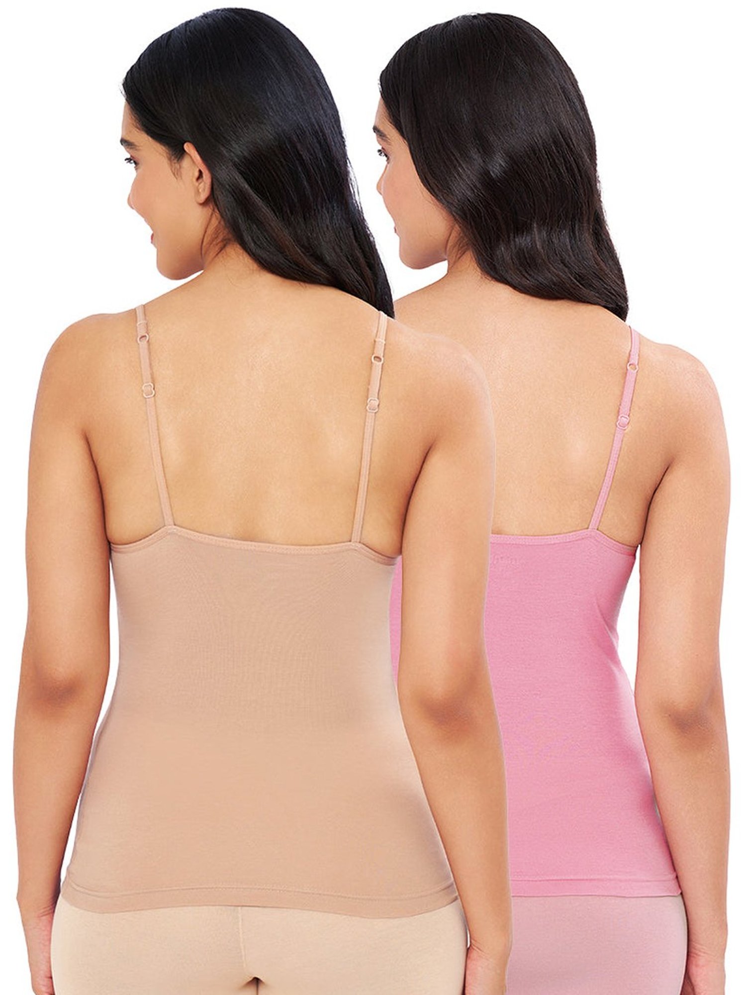 Amante Beige & Pink Cotton Camisoles - Pack Of 2