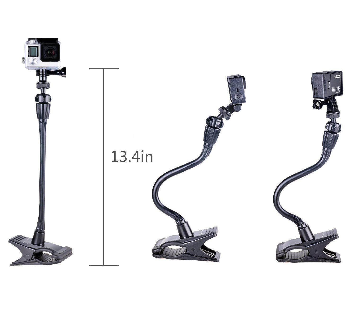 Smatree Ajustable Jaws Flex Clamp Mount 13.4" Gooseneck Extension for GoPro Hero Fusion/6/5/4/3+/3/2/1/Session / for Ricoh Theta S, M15/for Webcam C920/for Compact Cameras(1/4" thread)
