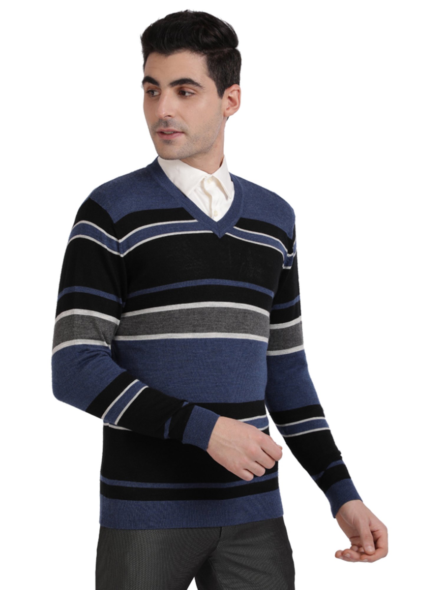 Colorplus Multi Cotton Tailored Fit Striped Sweaters