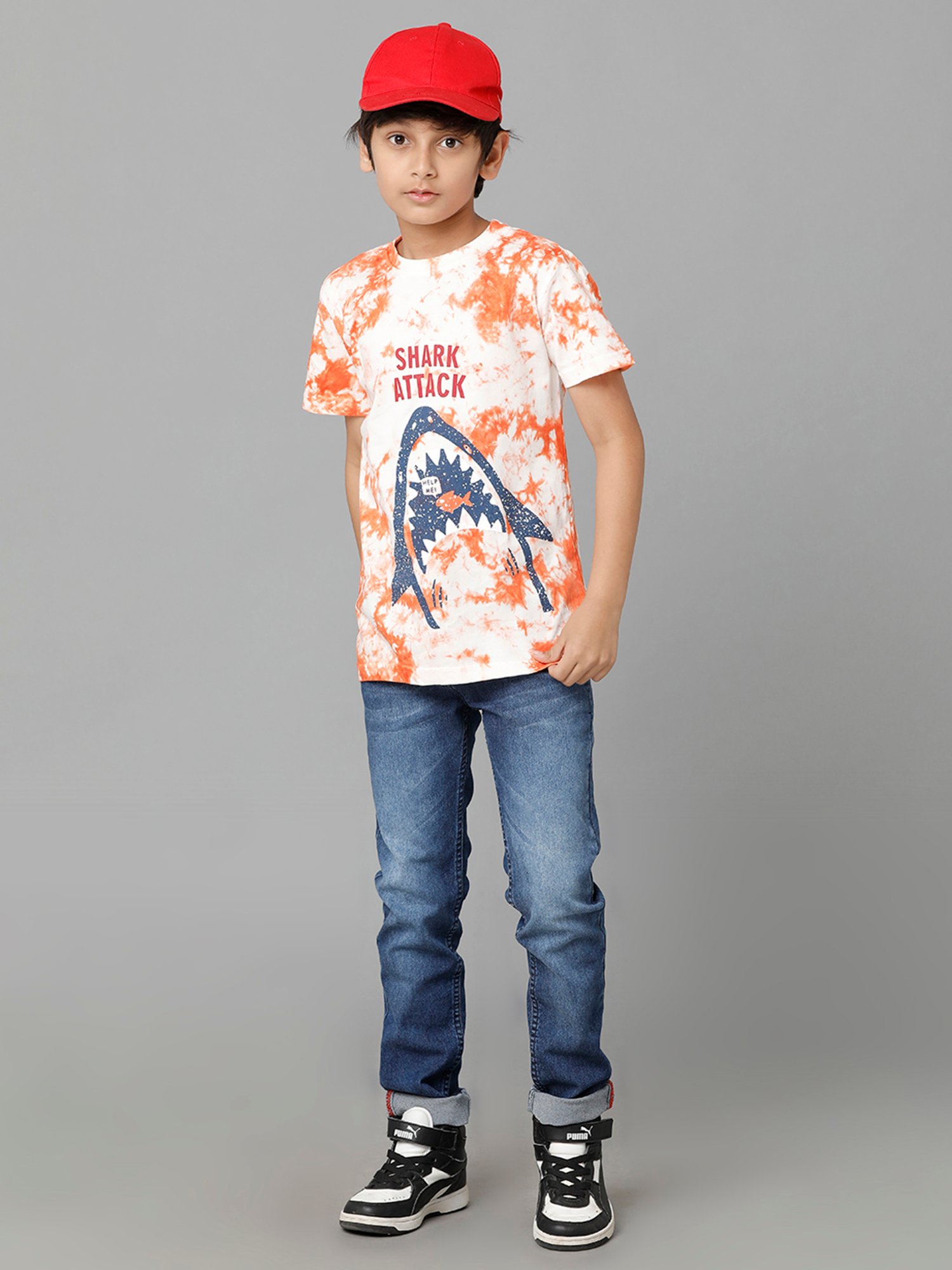 Under Fourteen Only Kids Orange & White Printed T-Shirt