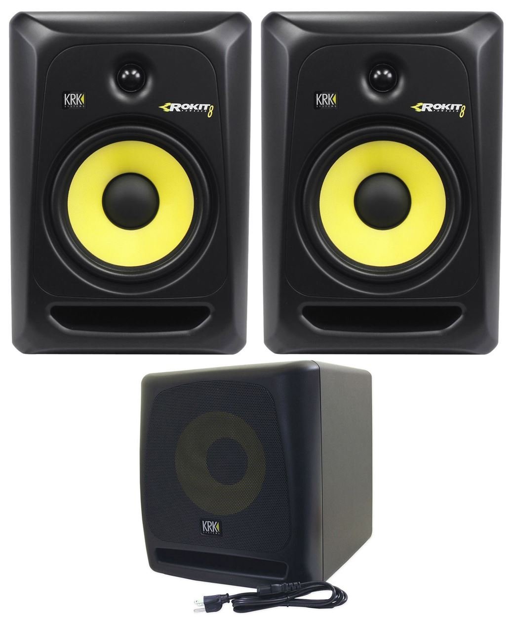 KRK RP8-G3 Rokit Active 8" Inch Studio Reference Monitors - Latest Gen With Updated Bi-Amped Class A/B Amplifier For Higher Performance at Lower Distortion + KRK KRK10S 10" 225 Watt Powered Active