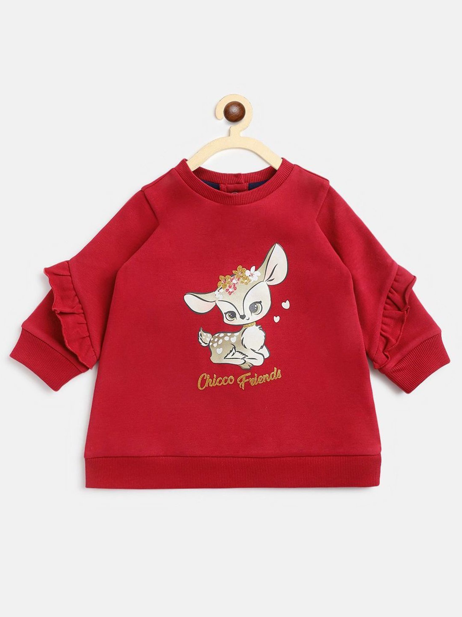 Chicco Kids Red Cotton Printed Full Sleeves Dress