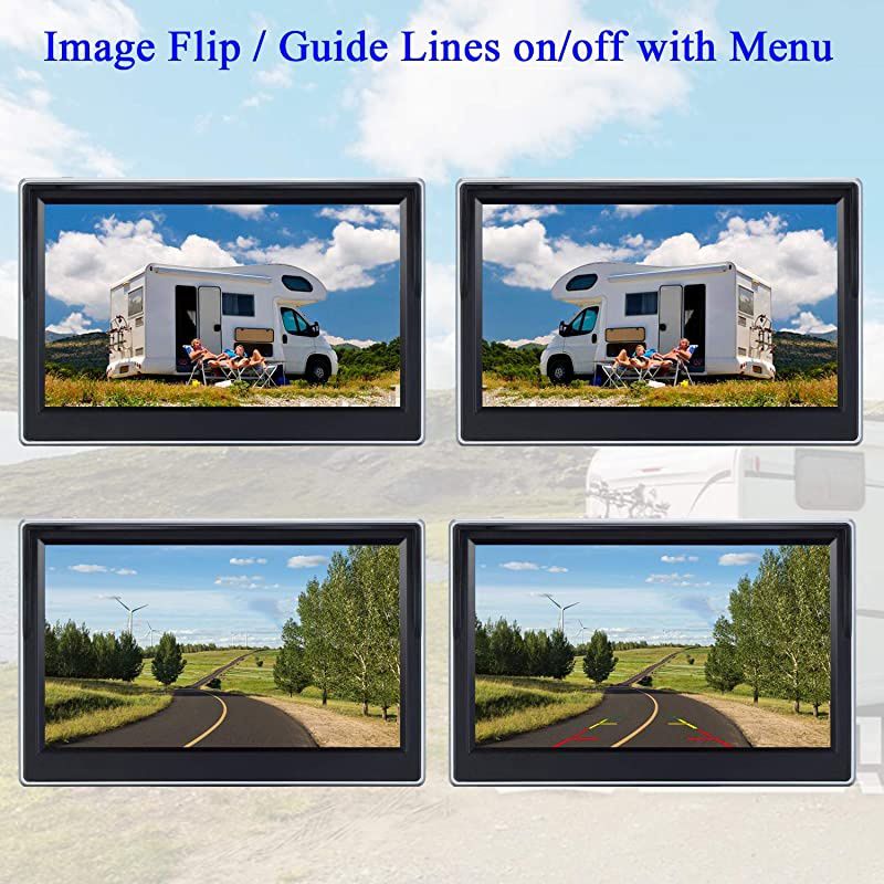HD 720P Digital Wireless Backup Camera and 5 Monitor Kit for TrailersRVsPickupsVansTrucksMotorhomes Rear ViewFront View Camera IP69 Waterproof Guide Lines ONOff