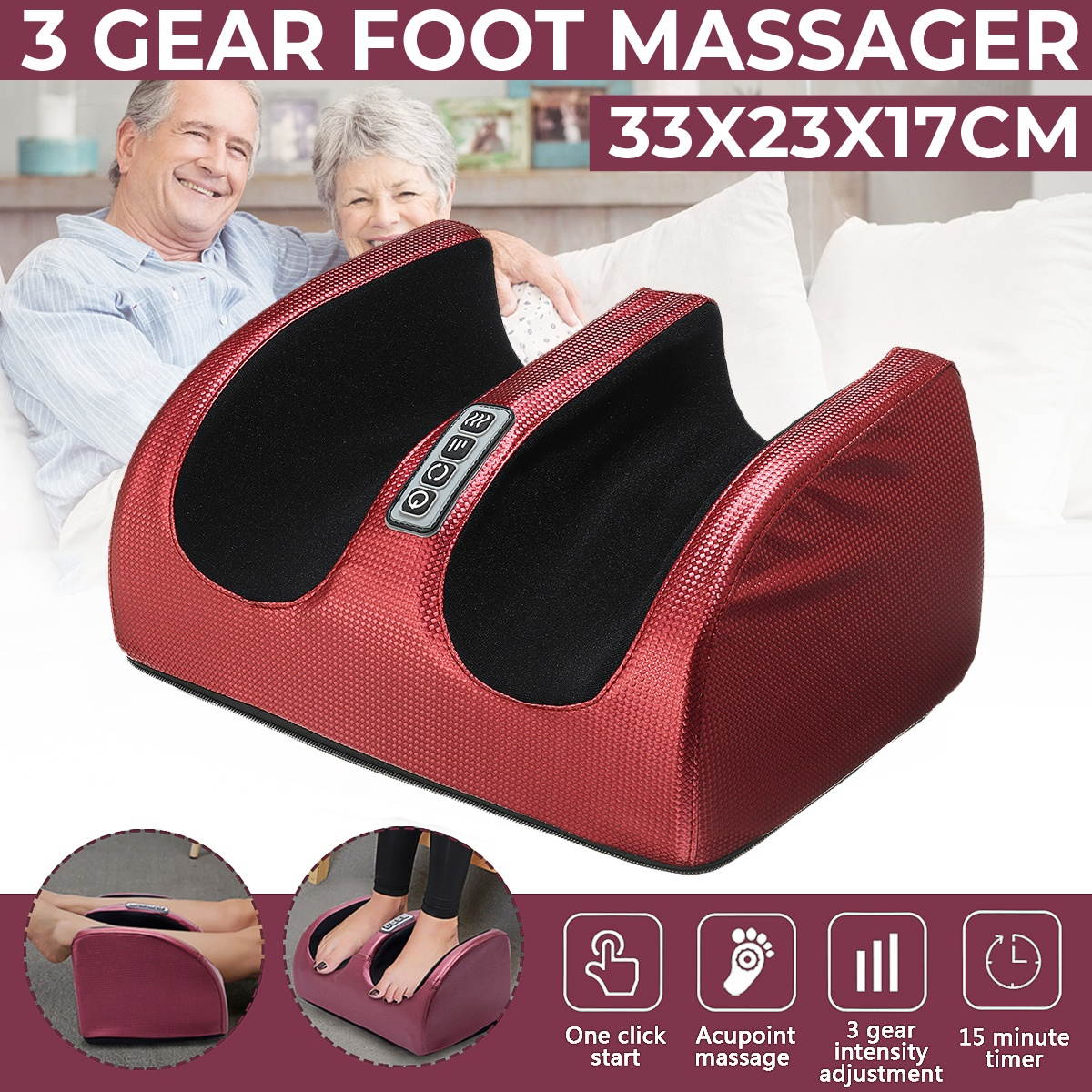 Electric Heating Foot Massager Machine Muscle Relaxation Leg Massager Kneading Blood Circulation Heat Therapy Massage Instrument-UK Plug