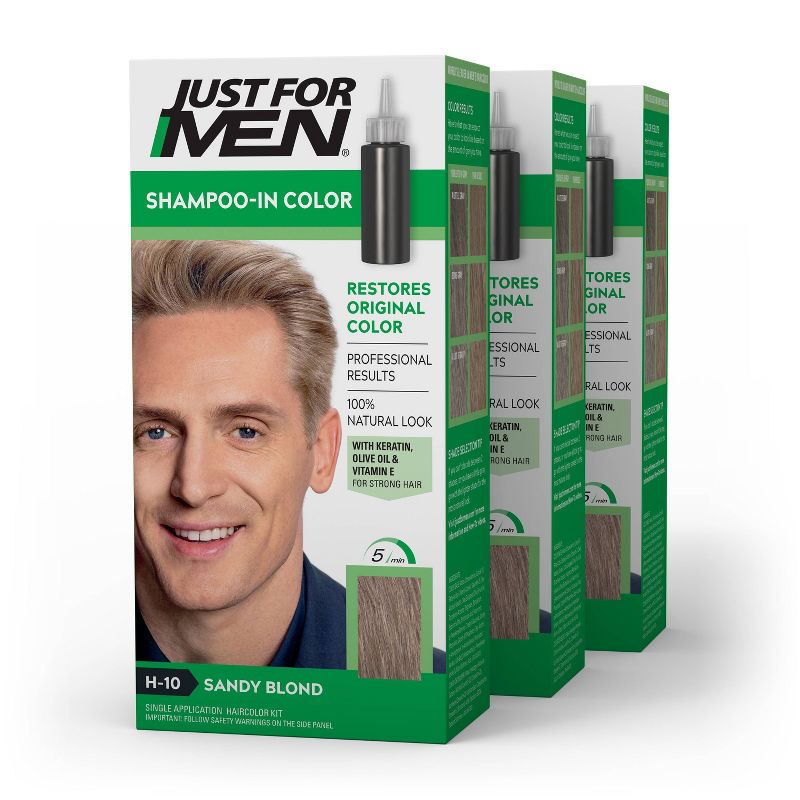 Just For Men ShampooIn Color Gray Hair Coloring for Men  Sandy Blond H10 - 3pk