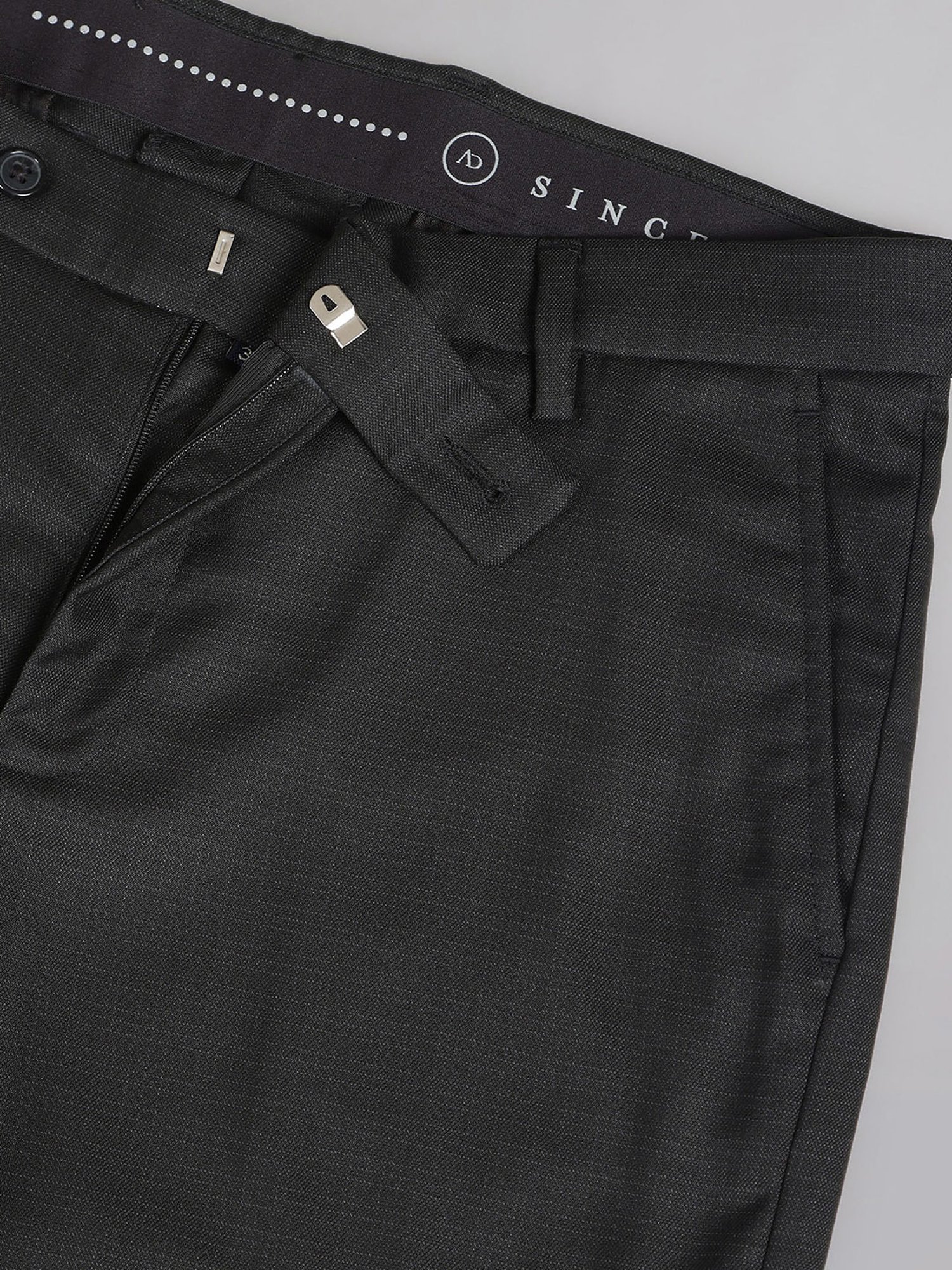 AD by Arvind Dark Grey Slim Fit Flat Front Trousers