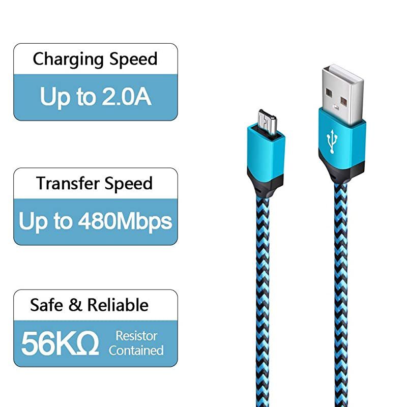 Plug Android Charger Cable 6ft 2 Port Multi Wall Charger 21A Travel Phone Adapter Power Cube and Braided Micro Cord for LG Stylo 3 Plus Samsung Galaxy S7 S6 Edge J3 J7 PS4 Kindle